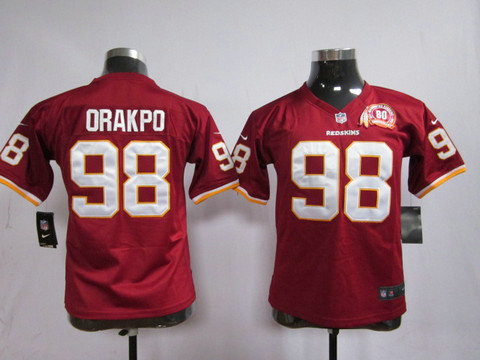 Nike Youth Washington Redskins 98 Brian Orakpo with 80TH Red Game NFL jerseys